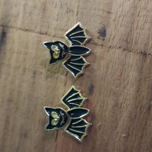 Vintage AIM Black Enamel Bat Earrings